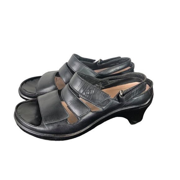 Aravon Megan Sandals Women’s 7B Comfort Adjustable Heeled Black Leather Strap - Picture 4 of 11